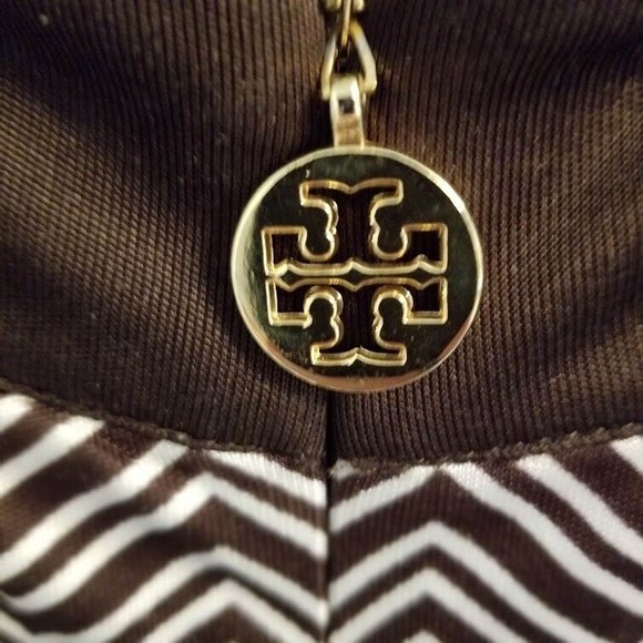 Tory Burch Brown Chevron Midi  Sleeveless 100% Silk Dress Sz Small - Picture 14 of 14